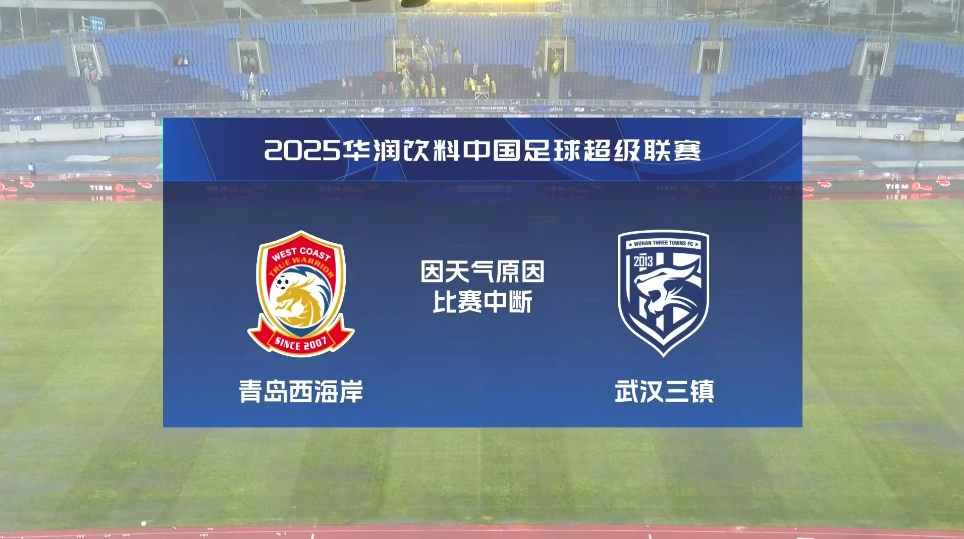  比賽延期！青島西海岸vs武漢三鎮(zhèn)進(jìn)行至18分鐘，因天氣中斷30分鐘