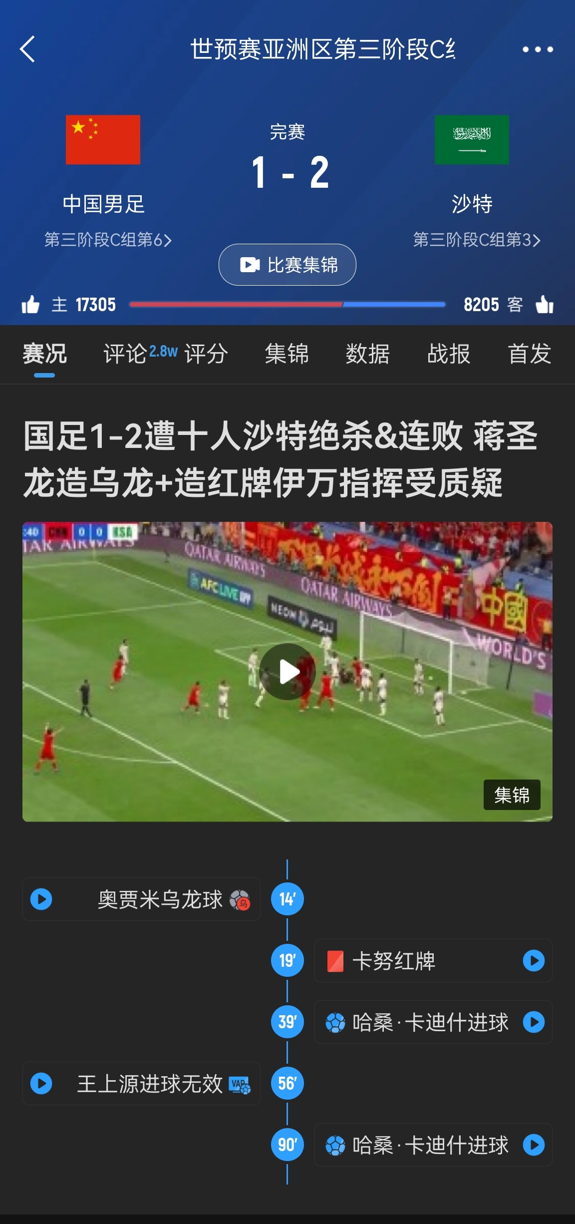  今天什么劇本？首戰(zhàn)沙特也是半場紅牌+蔣光太傷退，最后國足被翻